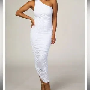 open lace back dress Off-The-Shoulder Long Sleeves Elegant Dress Maternity Maxi Dress, White / S main image 1